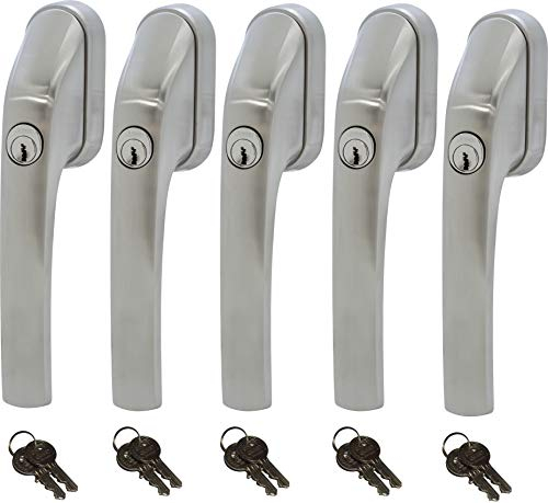 ABUS FG300 ER, abschließbarer Fenstergriff in Edelstahl-Optik, im Set 5 Stück alle gleichschließend AL0089 mit insgesamt 10 Schlüssel