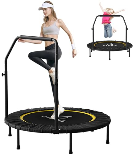 CLORIS 40in Folding Trampoline Mini Rebounder Fitness Trampoline with Adjustable Foam Handle for Kids/Adult, with safty Padded Cover Best Gift for Kids/Adult (40in-Black)