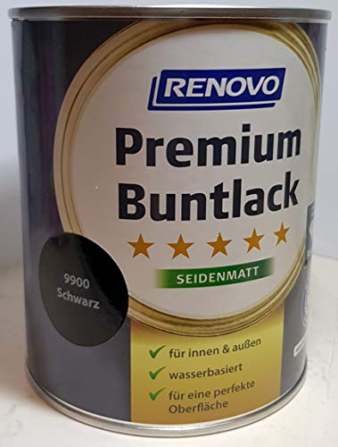 0,75 Liter RENOVO Premium Buntlack seidenmatt, RAL 9900 Schwarz