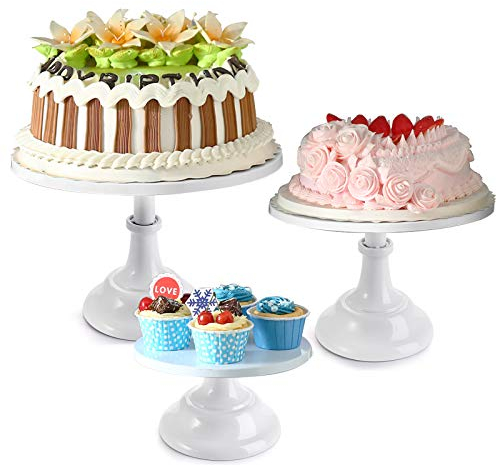 Yarlung Set mit 3 weißen Metall-Kuchenständern, 20/25/30 cm, Stumpen-Stil, Cupcake-Ausstellungsständern, Desserts, Tabletts, Kuchenplatten für Backgeschirr, Hochzeit, Party, Geburtstag, Versammlungen