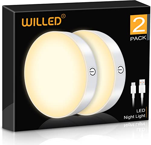 WILLED 2 Stück dimmbare Touch-Lampen, 3000 K, wiederaufladbar, batteriebetrieben, für Schrank, Theke, Küche, Schlafzimmer