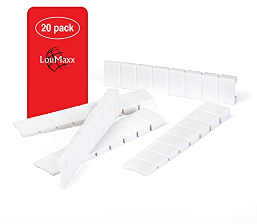 LouMaxx Juego de 20 cuñas para muebles, 8 x 20 x 100 mm, en color blanco, cuñas de plástico con puntos de rotura integrados