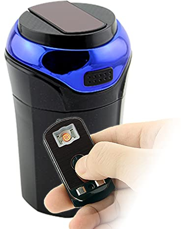 Posacenere per auto con accendino accendisigari removibile e luce blu LED e coperchio, USB ricaricabile e portatile (Classico Blu)