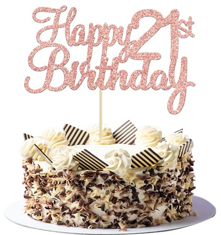 Gyufise 3 Pack Rose Gold Glitter 21 Cake Topper Happy 21st Birthday Decoration for Parties