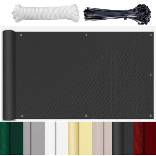 GLIN Balkon Windschutz Ohne Bohren Maßgeschneiderte Blickdichte Balkonscreens Wetterfest UV-Schutz Blickdichter Balkonsichtschut für Privatsphäre Terrasse Anthrazit 90x1000cm