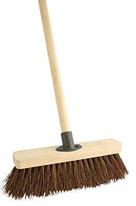10 Stiff Bassine Broom Head with Handle Wooden Outdoor Garden Yard Cleaning Sweeping Brush