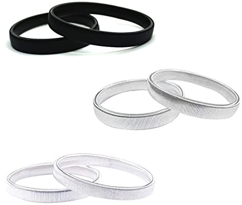 MICREEN 3 par ärmhållare, halkfri skjorta, hylshållare, strumpband, stretch, metallarmband, metall, elastiskt armband, hållare armband (svart, silver, vit-guld), Svart, silver, vit-guld, M