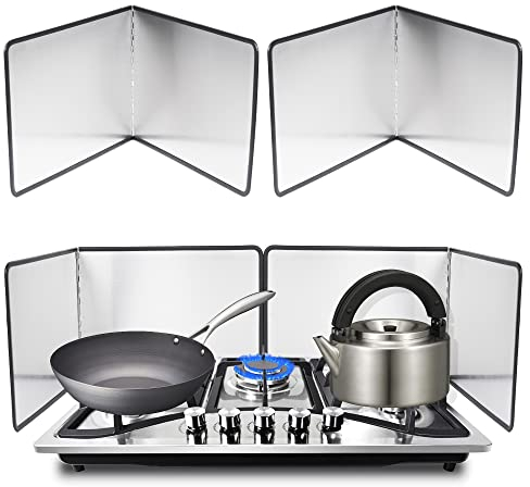 Grease Splatter Guard for Stove 2 Pieces 4 Sided Stainless Steel Backsplash Behind Stove Foldable Splash Shield Panel for Kitchen Stove Screen Protector,30 x 40cm