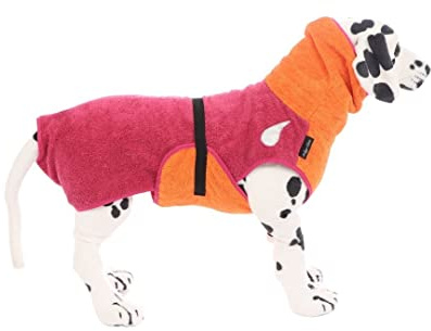 drop-tex Hundebademantel -Pink - Orange - Rückenlänge 25cm - 90cm auswählbar - 100% Handmade - 100% Baumwolle (Walkfrottier)