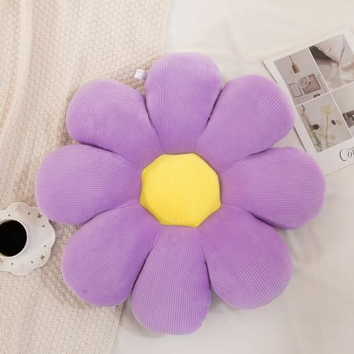 Menoeceus Flower Pillow Flower Shaped Throw Pillow Cute Floor Seating Cushion Decorative Cushions Seat for Bedroom Sofa Chair (Purple, 40cm)