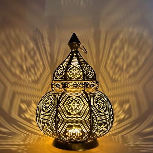 Lanterna Orientale Maha in Metallo Oro, 28 cm - Marocchina per Esterni e Interni, da Giardino o da Tavolo