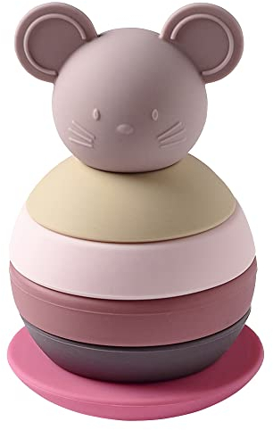Nattou Stehaufmännchen aus Silikon, 6-teiliges Motorik Spielzeug für Kleinkinder, BPA-frei, Ca. 15 cm, Silicon, Rosa