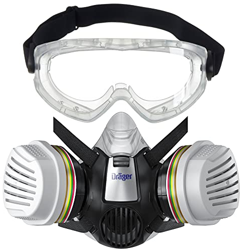 Dräger Set di semimaschere X-plore 3300 per lavori chimici con occhiali a visione totale X-pect 4400 e filtro combinato ABEK1 Hg P3, protezione da vapori, gas, particelle e polveri, taglia M