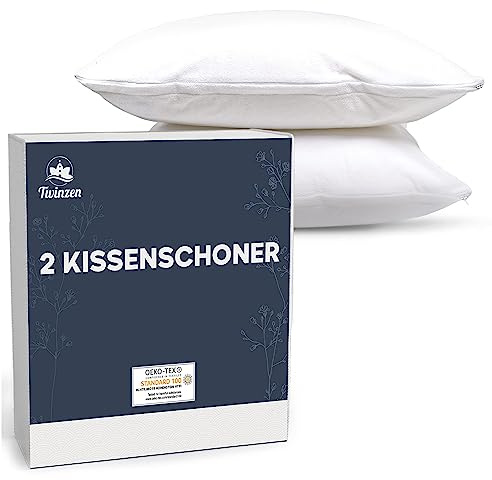 Protector de Almohada - Lote de 2 Protectores de Almohadas Impermeable con Cremallera - Certificado Oeko Tex - Tecnología Twinzen Protectores de Almohada Blancas