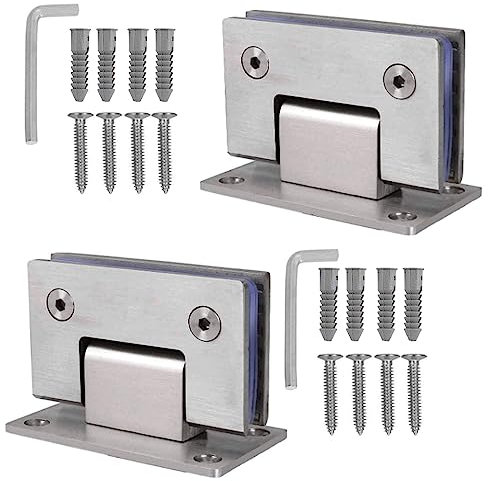KAFENDA Bisagras de puerta de ducha de 90 grados, bisagras de puerta de vidrio sin marco, abrazadera de puerta de baño de acero inoxidable para vidrio endurecido de 8 a 12 mm