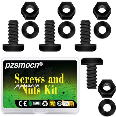 Pzsmocn 150 Stück/50 Sätze M5*12 mm Schwarzes Nylon Kunststoff Kreuzschlitz Rundkopfschrauben-Sechskantmuttern mit Isolierscheibe Standardgröße, für Heimwerker und Elektronische Montage.