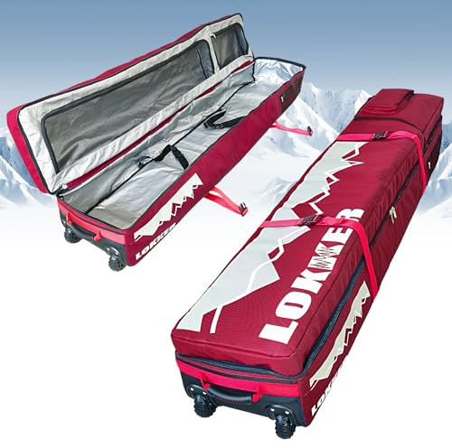 kzalzaci Snowboad Bag Wheely Ski Snowboard Bag Heavy Duty 180cm Large Capacity Waterproof for Snowboad, Ski, Boots and All Ski Stuff (Rot)