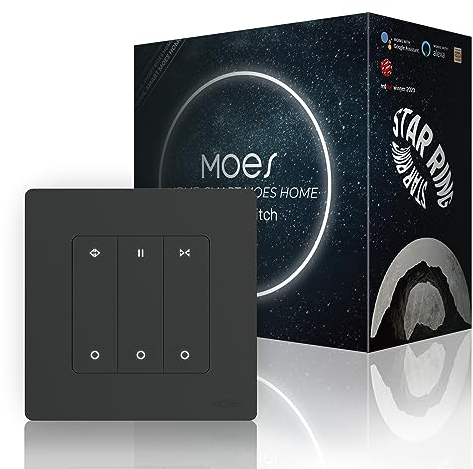 MOES Star Ring Interruptor de Persiana ZigBee&RF433 Inteligente, Control por Voz con Alexa/Google Assistant, Configuración de porcentajes, Calibración automática， requiere MOES Zigbee HUB, Gris níquel