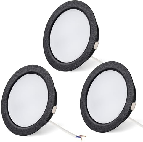 3er Set LED Einbaustrahler 12V LED Spot Warmweiß Dimmbar Möbeleinbauleuchte | 3,5W 300LM, Lochmass 55-58mm und 15mm Flach, 3000K, Einbauspots für Wohnmobil Wohnwagen Boot, Schwarz