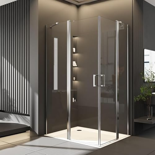 Goezes Eckeinstieg Duschkabine 90x120cm Schwingtür Eckeinstieg Duschabtrennung, Pendeltür Duschkabine Dusche Duschtür aus 6mm Nano ESG-Sicherheitsglas, Easy-Clean Glas Eckdusche Höhe 185cm