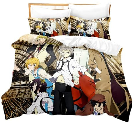 SENTUBILA Bettwäsche 135x200 2 Teilig |Bungo Stray Dogs Bettbezügen,Kissenbezügen 80x80,kinderbettwäsche Anime Deko Für Zimmer (C,135x200cm+80x80cmx1)