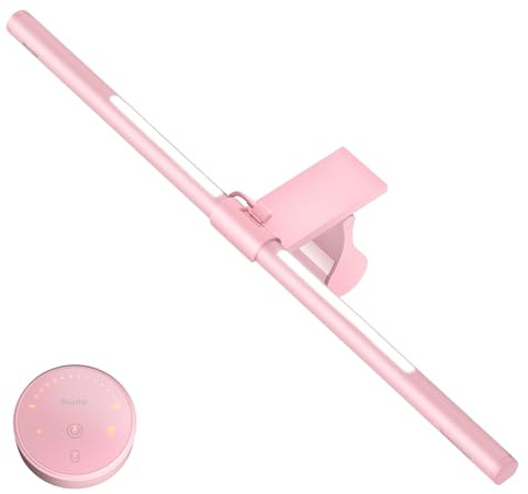 Quntis Pink Monitor Light Bar with Remote, Eye-Care No Glare, Space Saving Computer Desk Lamp As Gifts for Girls, Stepless Dimming, Modern Aesthetic Desk Light Bar for Home Office, Mother's Day