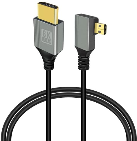 GELRHONR Cable Micro HDTV a HDTV 8k, Fino Flexible 90 grados, 8K@60Hz, 4K@120Hz, 48Gbps, 3D Compatible con Gopro, Camera A6300 A6400 (1M Right Angle Micro)