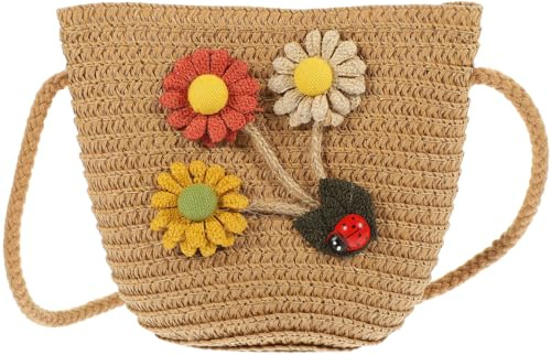 LIFKOME Straw Children's Satchel Portable Bag Adorable Pouch Outdoor Crossbody Bag Straw Cross Body Portable Storage Little Girl Crossbody Straw Woven Pouch
