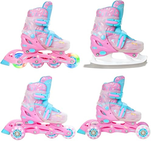RAVEN 4in1 Inline Skates Triskates Rollschuhe Schlittschuhe Inliner für Kinder Mädchen verstellbar