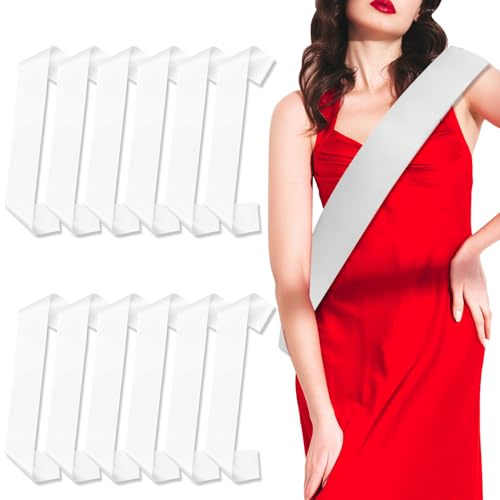 12 Pcs Plain White Sash, Beauty Pageant Sashes Blank Sashes DIY Personalized Sash for Prom Birthday Wedding Party Decorations