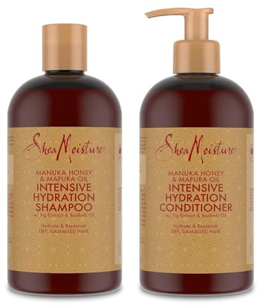 SheaMoisture Shampooing et Après-shampooing pour cheveux secs et abîmés Miel de Manuka et Huile de Mafura Shampooing 1 x 384 ml, Après-shampooing 1 x 384 ml - 2 articles