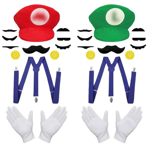 Luckeey Costume de partenaire, accessoires d'Halloween, bonnet, gants, barbe, boutons jaunes, bretelles en Y, costume pour carnaval, cosplay, pour enfants, femmes et hommes