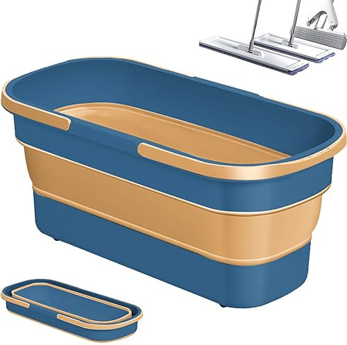 Baobiutin Cesta de Lavado Plegable Pleaspsible Bucket Rectangular Gran Capacidad Cesta de Lavado Plegable con Cubo de trapeador Que Ahorra Espacio con Ruedas en Movimiento, Cubo Plegable 20x8