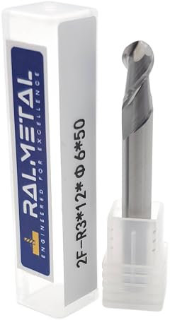 CNC Fräser für Aluminium R3 x 6 x 50 mm - VHM Schaftfräser 45 HRC - Kugelfräser Arbeitslänge 12 mm - Zweischneider Alu Fräser - Fräser Bit für Weichmetalle, Holz und Kunststoffe