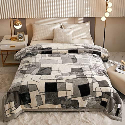 Luxury Heavy Duty Korean Mink Blanket Soft and Warm 2 Ply Reversible Raschel Bed Blanket for Autumn Winter Large Size Blue Fleece Blanket 200x230cm