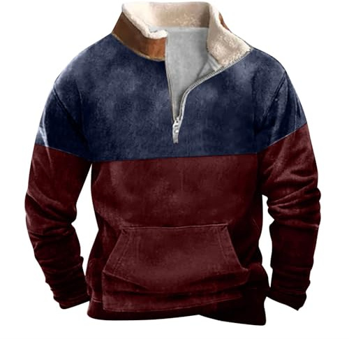 Veste Polaire Homme Hiver Col Zippé Camionneur Travail Habillé Cardigan Sweat Laine Colle Roulé Rouge 5XL