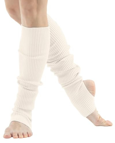 Damen Mädchen Ballettstulpen mit Fersenloch Tanzen Stulpen Ballettstulpen Beinwärmer Ballett Stulpen Legwarmer Armstulpen 80s Kniewärmer Yoga Dance Ballett Stulpen Legwarmer (Beige, One Size)