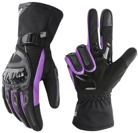 LPHFDCS Guanti Moto Guanti da Moto Invernali Caldi Guanti da Moto da Moto Femminili Impermeabili Antivento Guanti da Moto da Motocross Rosa da Donna Casco Moto(Purple,XS)