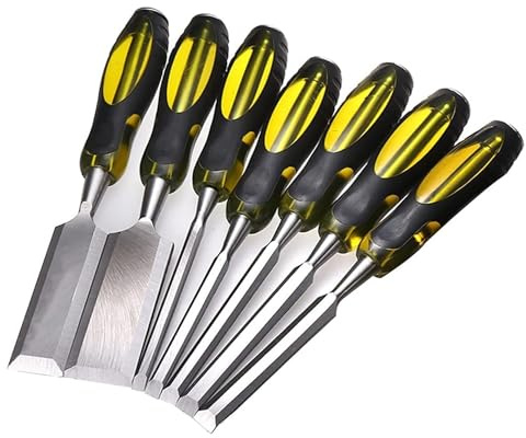 7-teiliges professionelles Stechbeitel-Set, Holzskulpturwerkzeug, Stechbeitel, for Schnitzen, Schneiden und Formen von Holz, Stahl-Endkappen, zur Verwendung mit einem Holzhammer, Tischlerwerkzeuge for