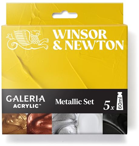 Winsor & Newton 2190617 Galeria Acrylfarben Set Metallic– 5x60ml – hochwertige Acrylfarbe, deckend, brillant, lichtbeständig, Künstler Acrylfarben, vielseitig, ideal für Leinwand und Papier