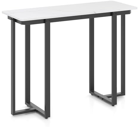 LIFEZEAL Tavolo Consolle Ingresso con Effetto di Marmo, Nero, Moderno, Salvaspazio, Gambe Rinforzate, in Legno, Metallo, Console Dietro Divano, per Entrata, Corridoio, Max 90kg, 107x40x79,5cm