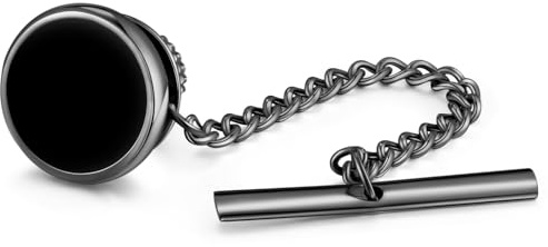 HONEY BEAR Herren Tie Pin Tack mit Kette Krawattennadel für Hemdzubehör,Geschäftliches Hochzeitsgeschenk,Rund (Schwarz)