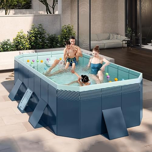 Piscine Pliante Portable en PVC Piscine Hors Sol carrée Pliante et Non Gonflable de Grande Taille avec Deux drains Facile à Installer et à Ranger(1.8m/6ft)
