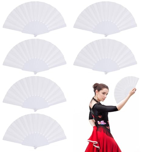 TTYSHIP® 6 Stück Fächer Weiß, Handfächer Weiß aus Stoff, Klappfächer Weiss für Tanz, Party, Hochzeit, DIY Dekoration, Haus Dekorationen