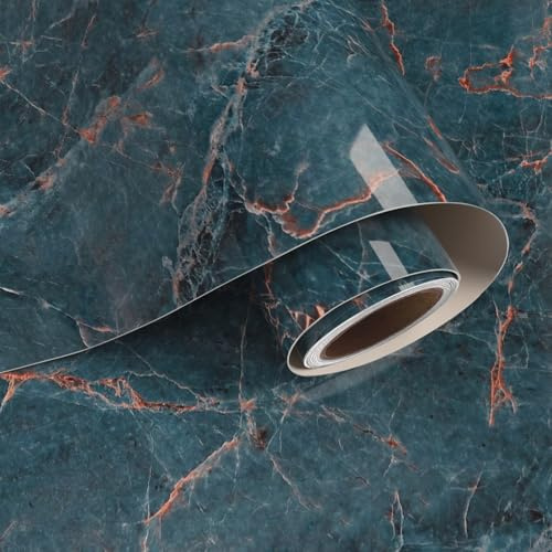 VaryPaper Glossy Blue Marble Wallpaper Self Adhesive Kitchen Worktop Covering 40cmx200cm Slate Marble Sticky Back Plastic Bathroom Wallpaper Waterproof Vinyl Wrap for Kitchen Cupboards Shelf Liner