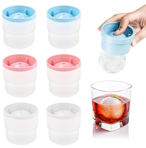 Zatixbu Molde para Bolas de Hielo - 6 Unidades | Cubitos de Hielo Redondos Grandes 6cm | Esferas de Hielo de Silicona para Whisky y Cócteles | Fácil Desmoldar y Apilable