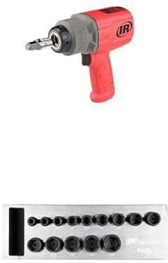 Ingersoll-Rand 2236QTIMAX-R DXS2 Druckluft-Schlagschrauber, Leise, 2034 Nm Drehmoment, Titan-Hammergehäuse, Reibring, Rot mit DXS2 Sechskantantrieb SAE Imperial Schlagstecknuss Satz, 14-teilig