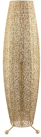 Happy Homewares Traditional and Ornate Floral Moroccan Floor Lamp in Satin Gold with Tripod Metal Feet | 85cm x 30cm | 1 x 11w | Inline Foot Switch Button