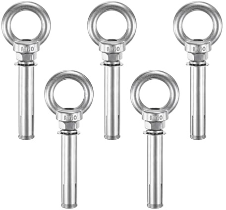M METERXITY 5-Pack Ancres Pour Béton Pitons À Œil, M10x90mm Acier 304 Ancres Pour Mur Béton Brique Boulons À Expansion Fixation Vis Pour Toiles D'Ombre, Pitons À Œil Épaulés