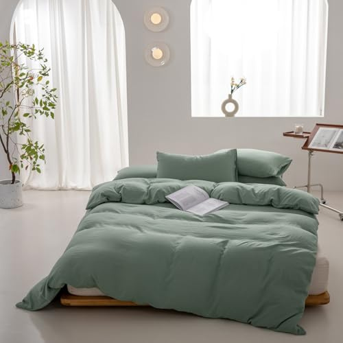 VENIES Baumwolle Bettwäsche 150 x 200 cm Einfarbig Einzelbettbezug | 100% Baumwolle Bettbezug -Atmungsaktive weich bügelfrei Bettbezüge mit Reißverschluss Blau und grün
